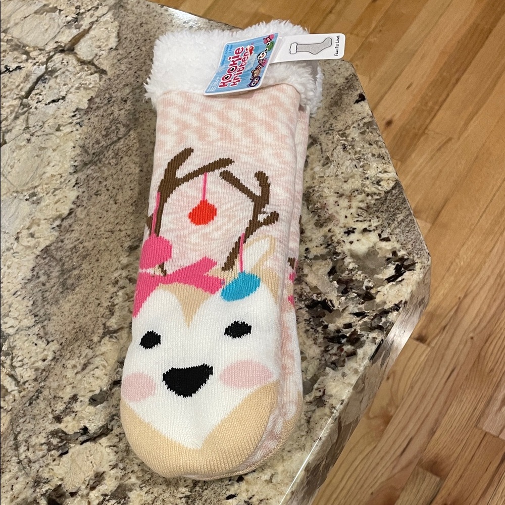NWT Cozy Reindeer Faux Fur Slipper Socks for adults or Kids